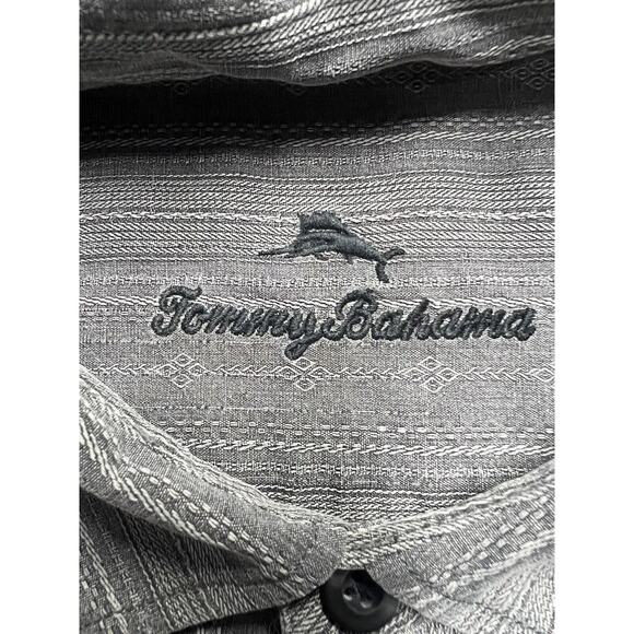 Tommy Bahama Silk Shirt Mens Large Gray Short Sleeve Button Down Casual Hawaiian - Picture 2 of 9